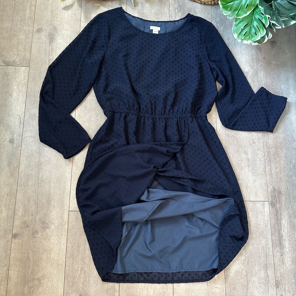 J Crew Clip-Dot Tulip-Hem Dress Women’s Size 8 Navy Blue